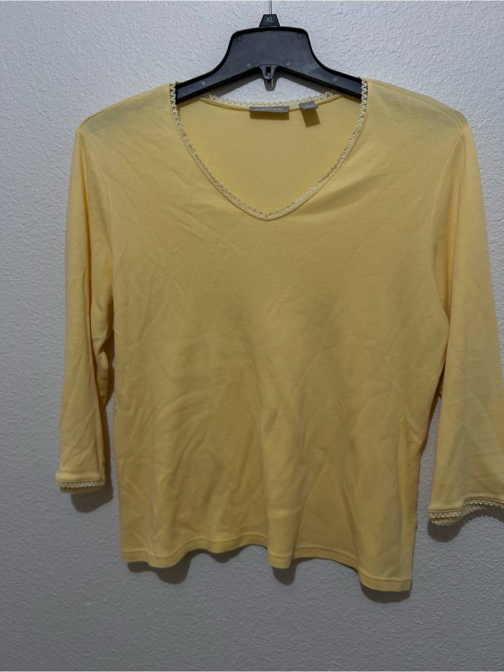 Nordstrom Soft Yellow V-Neck Long Sleeve Tee